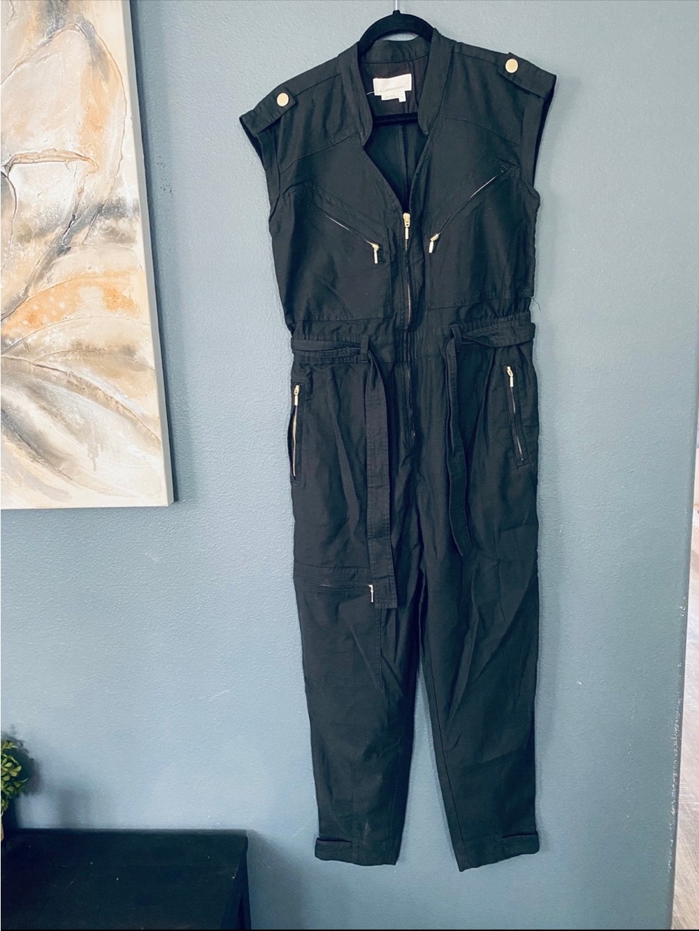 Anthropologie women’s size small black jumpsuit coveralls